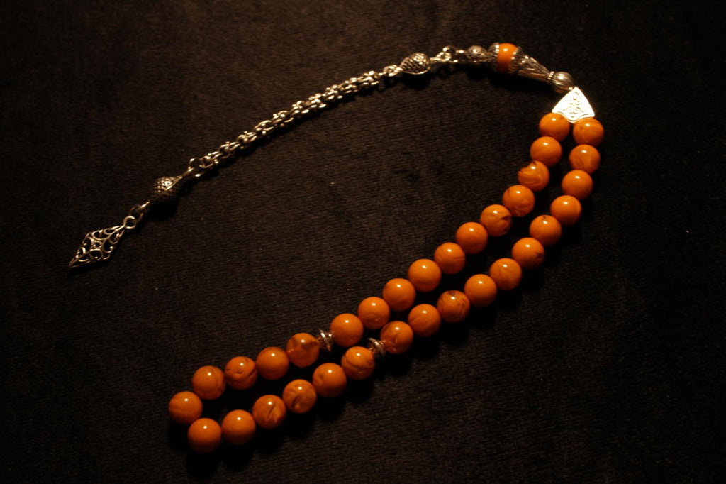 Sarı Sıkma Kehribar 8mm Küre Kesim Tesbih (V2)
