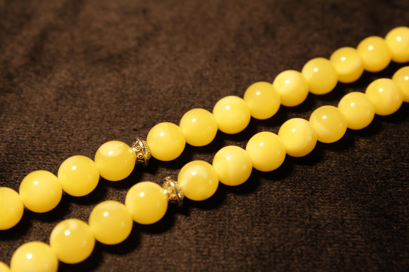 Beyrut Damla Kehribar 8mm Küre Kesim Tesbih (Gümüş V2)