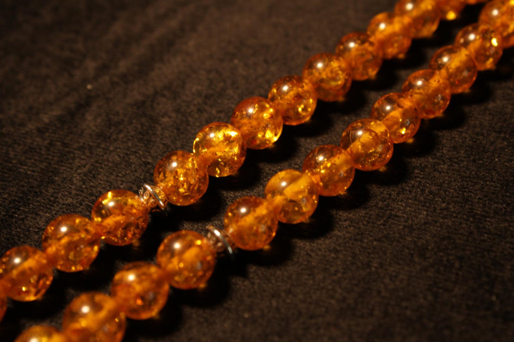 Bal Rengi Sıkma Kehribar 8mm Küre Kesim Tesbih (Gümüş V2)