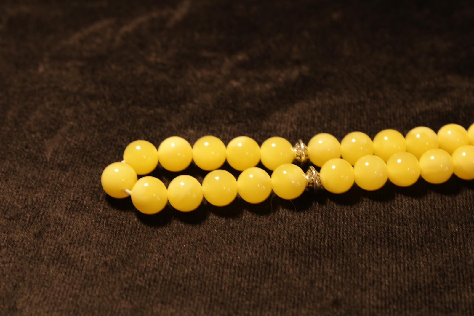 Beyrut Damla Kehribar 8mm Küre Kesim Tesbih (Gümüş V3)
